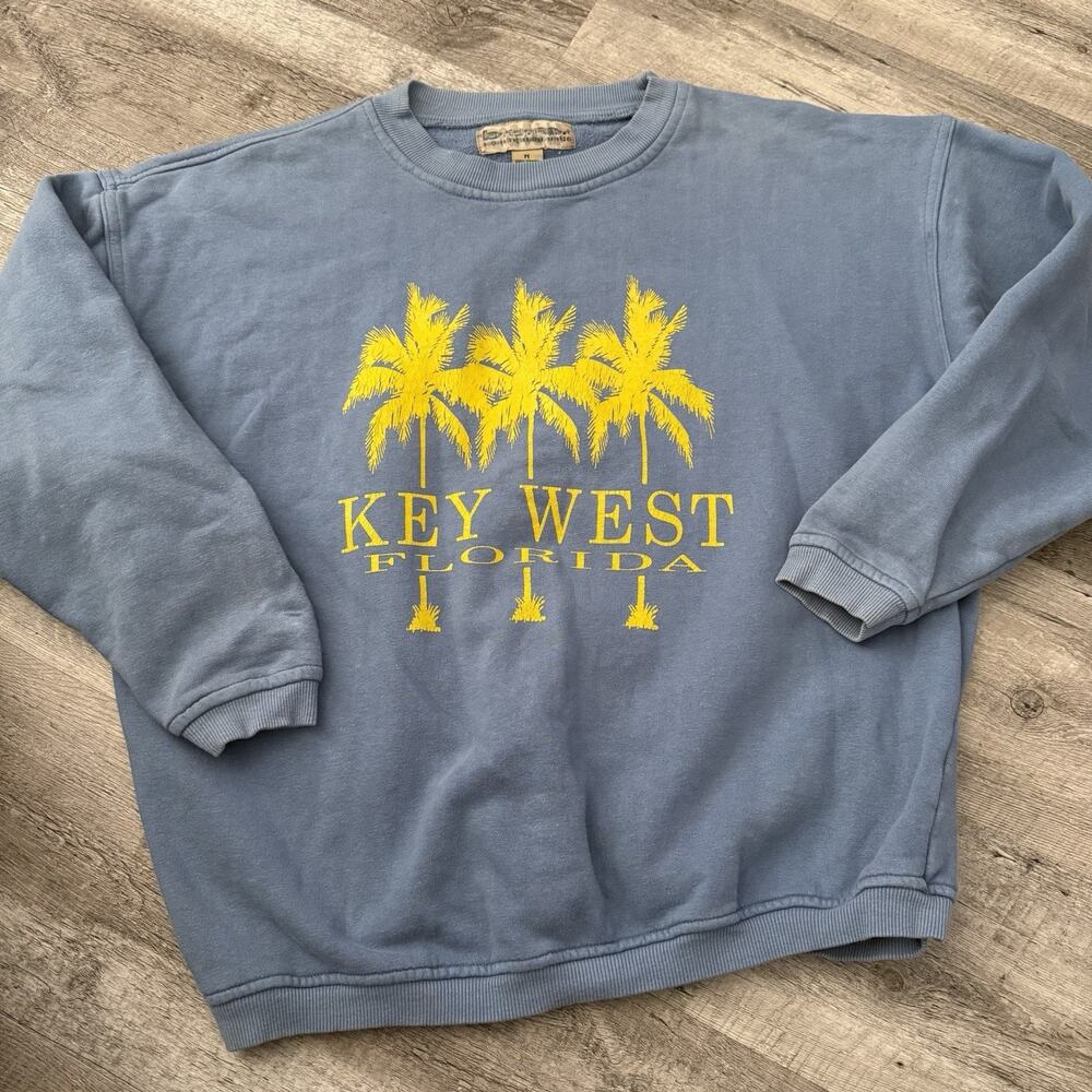 Vintage BUM Equipment KEY WEST Sweatshirt Sz Medium Blue Y2K 90s Spell Out Crew